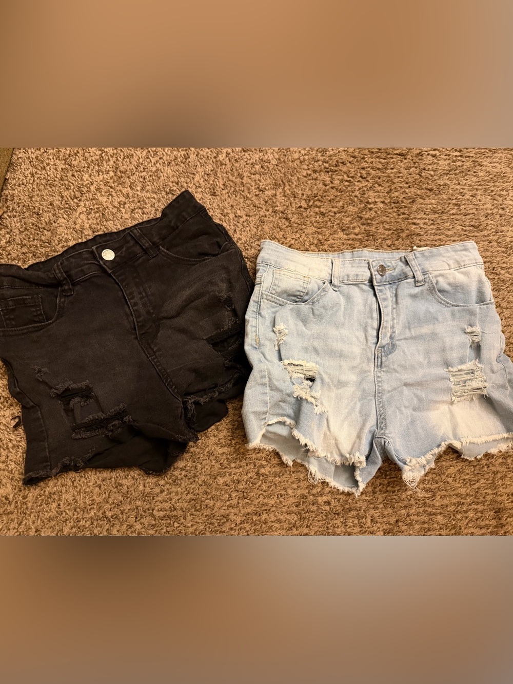 Women’s Distressed Denim Shorts - Black and Light Blue